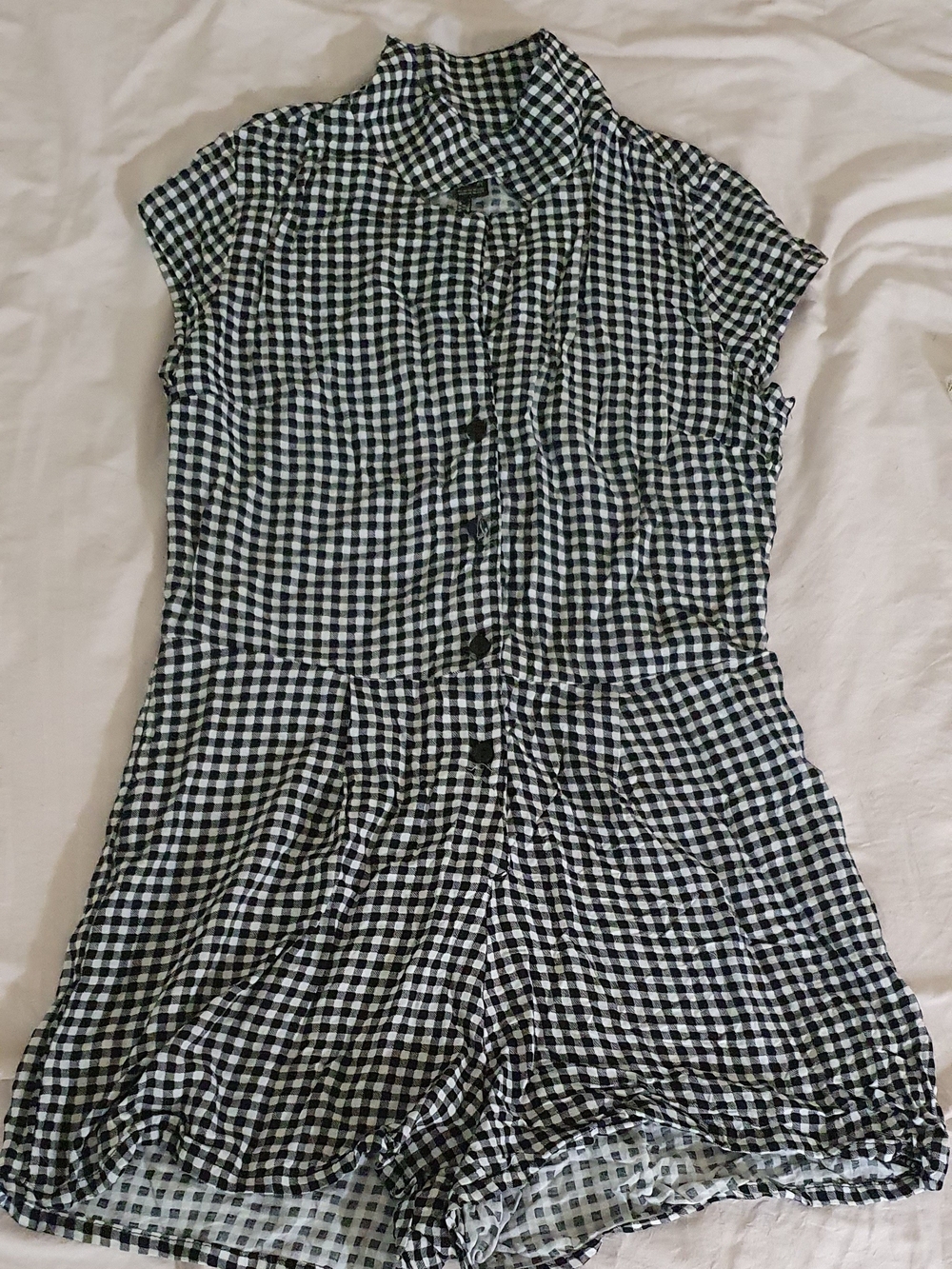 XS Black & White Gingham Short One-Piece Romper